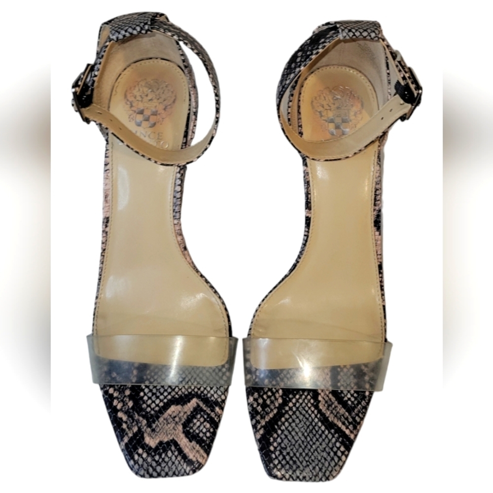 Vince Camuto VP Feorla Snakeskin Print Chunky Heels Ankle Strap Sandals 10M